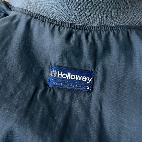 Vintage 90s Denim Bomber Racing Varsity Jacket Beige Sleeves Snap Buttons Retro - Picture 10 of 13